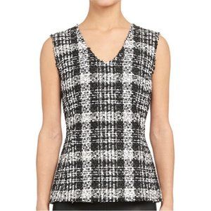 Theory Black and White "Sculpt U Shell" Rubber Tweed Sleeveless Top